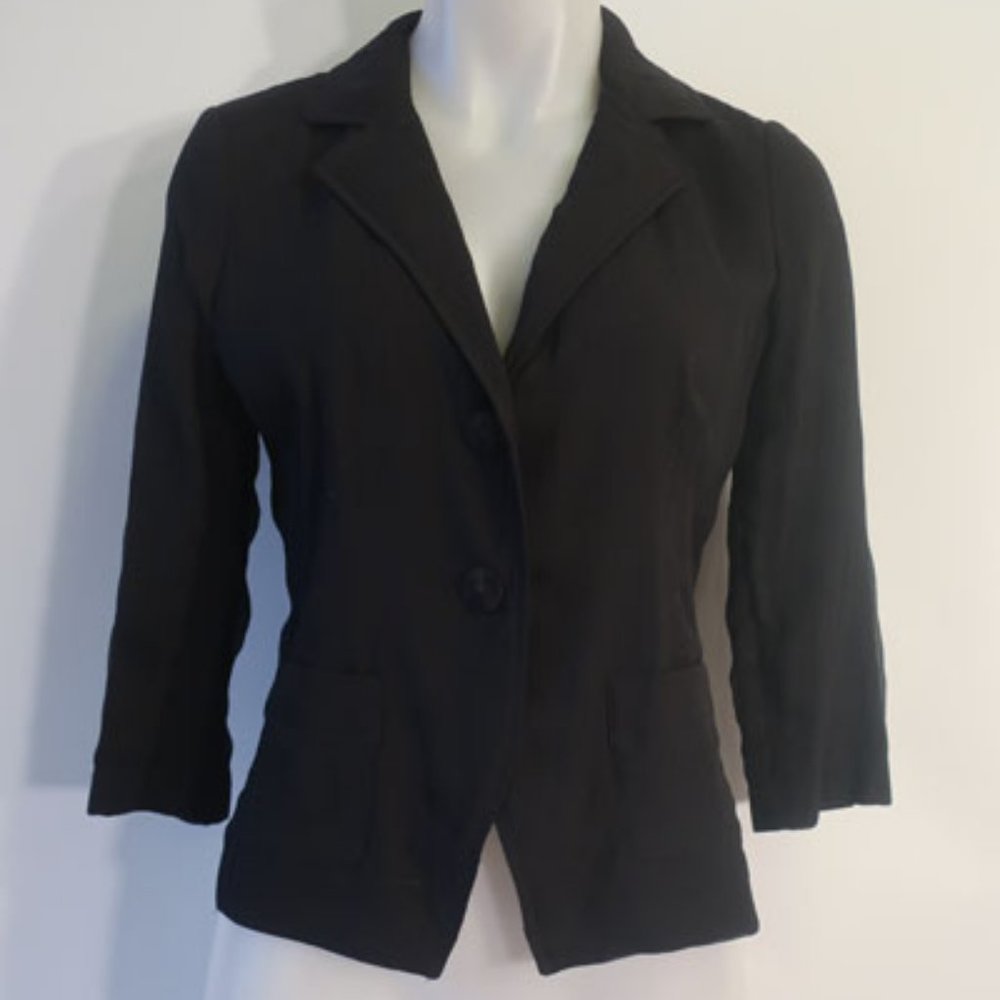*Womens Eileen Fisher Petite Black Silk 3/4 Sleeve Blazer Jacket PM